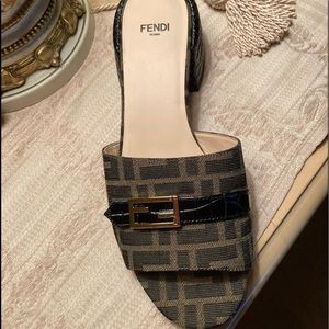 Fendi Zucca logo slide heels 38